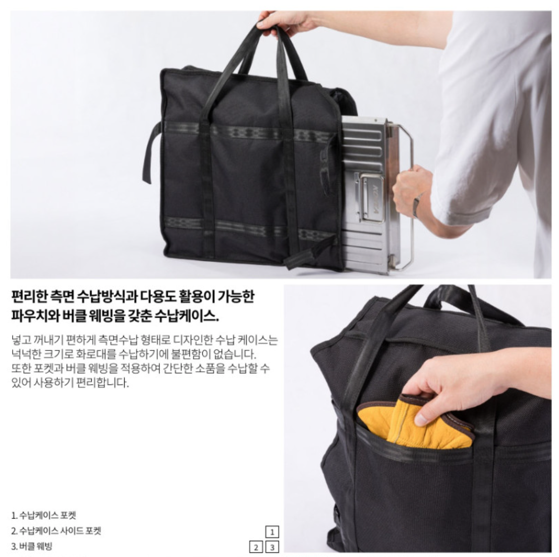 분리한 패널을 정리하는 수납가방 구조 안내