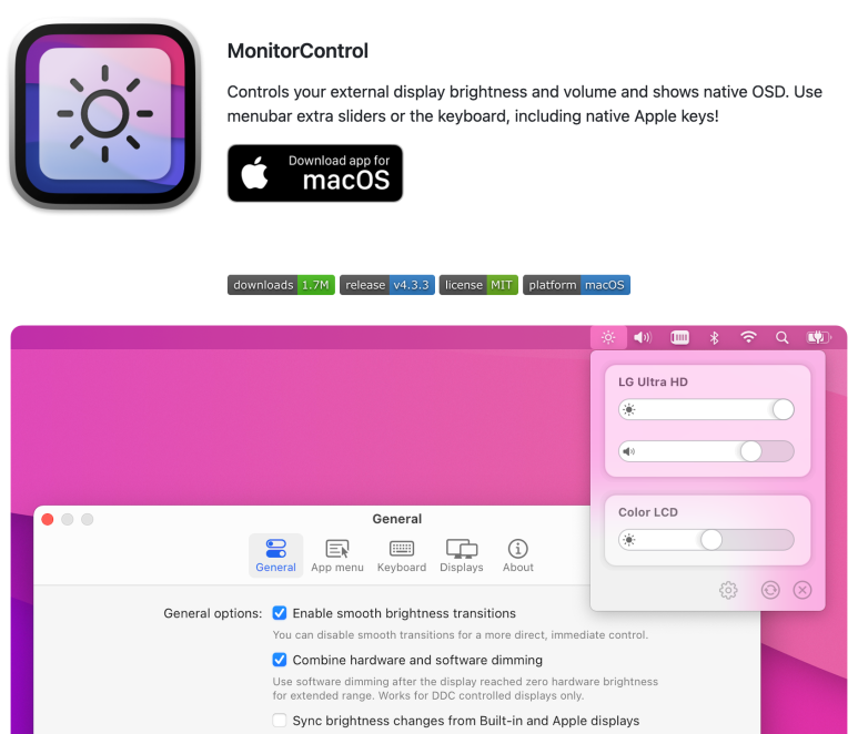 MonitorControl 앱 소개 화면