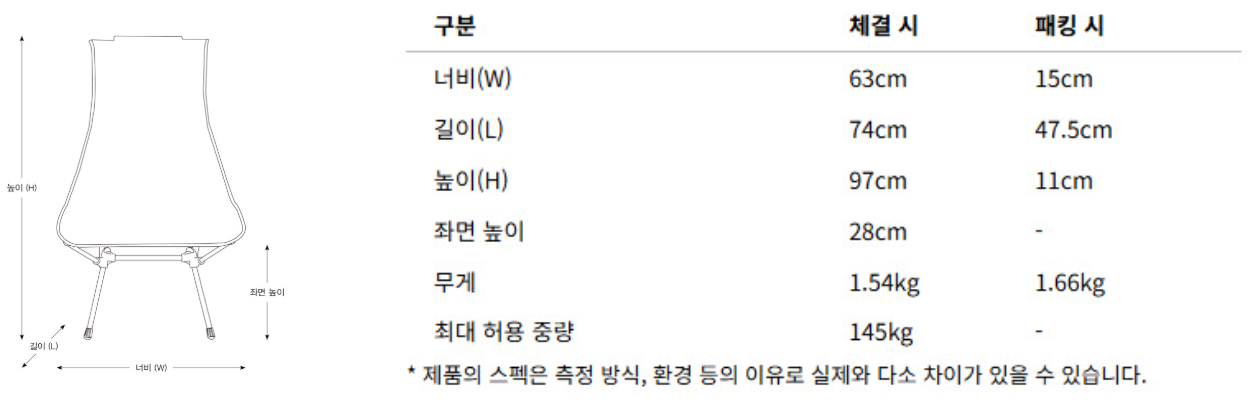 선셋체어 제품 사양 자료
