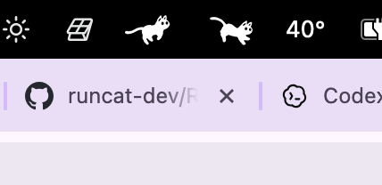 메뉴 막대에서 함께 실행 중인 RunCat과 RunCat Neo