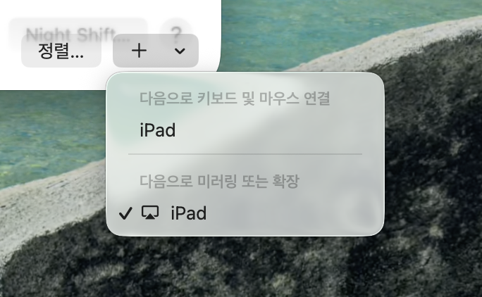 아이패드 연결 후 디스플레이 사용 방식 선택