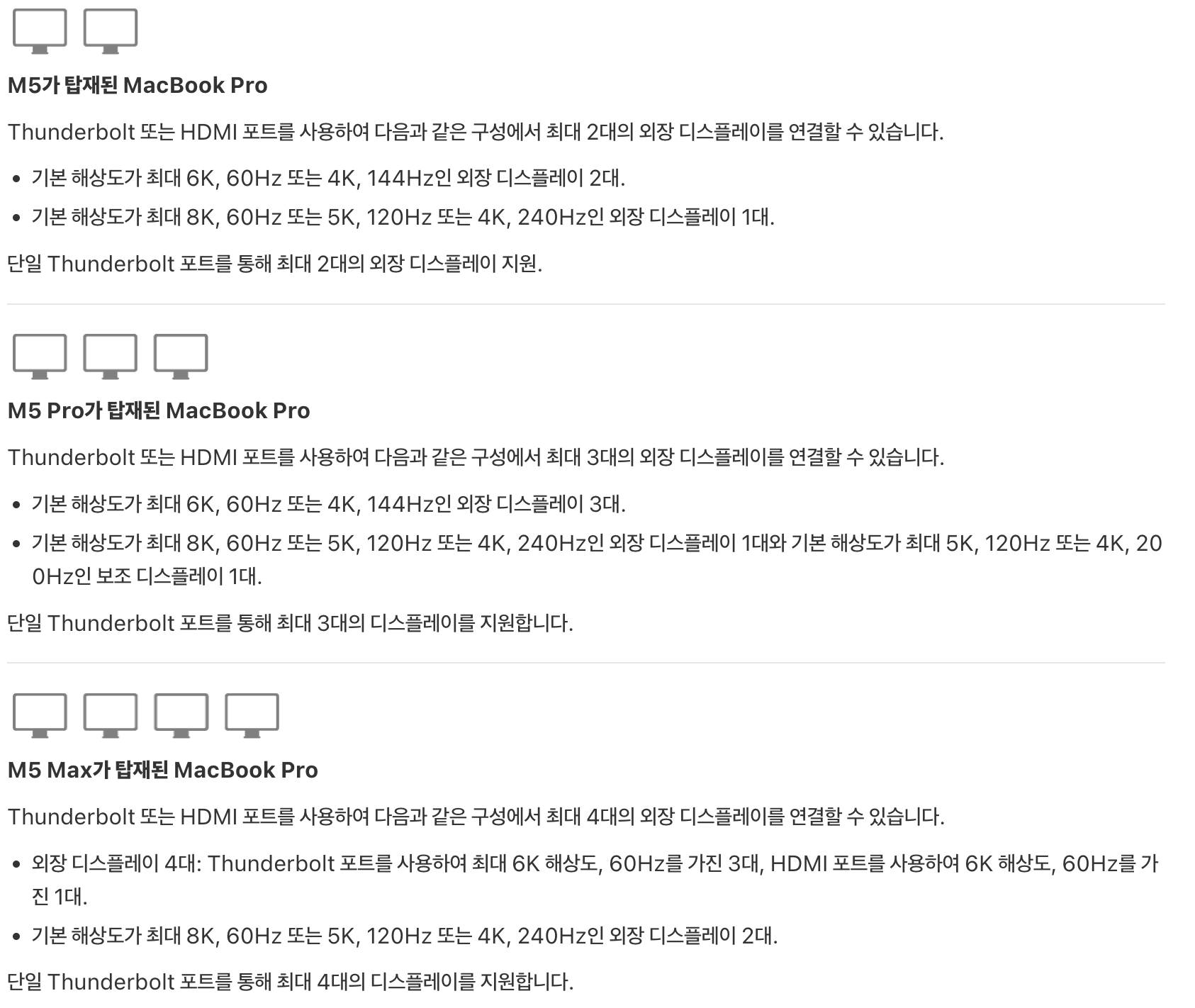 기본 M5의 디스플레이 지원 관련 자료