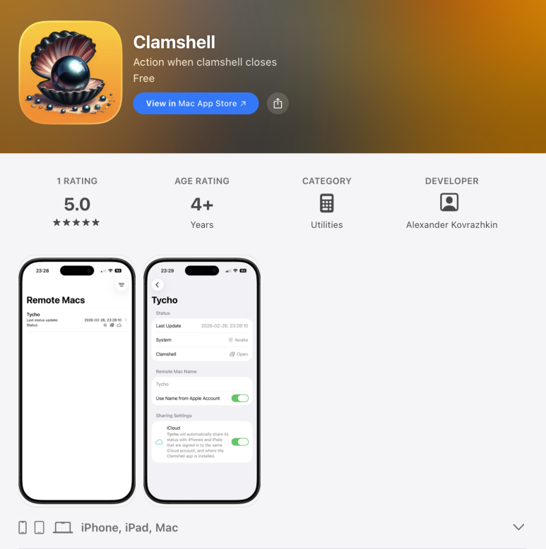 App Store의 Clamshell 앱 소개 화면