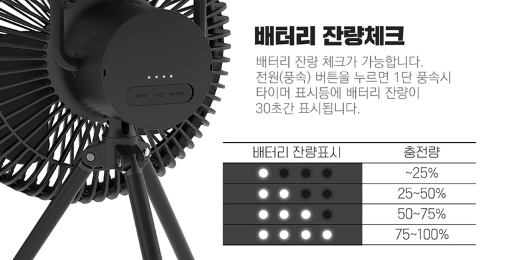 V1040 후면의 배터리 잔량 표시등